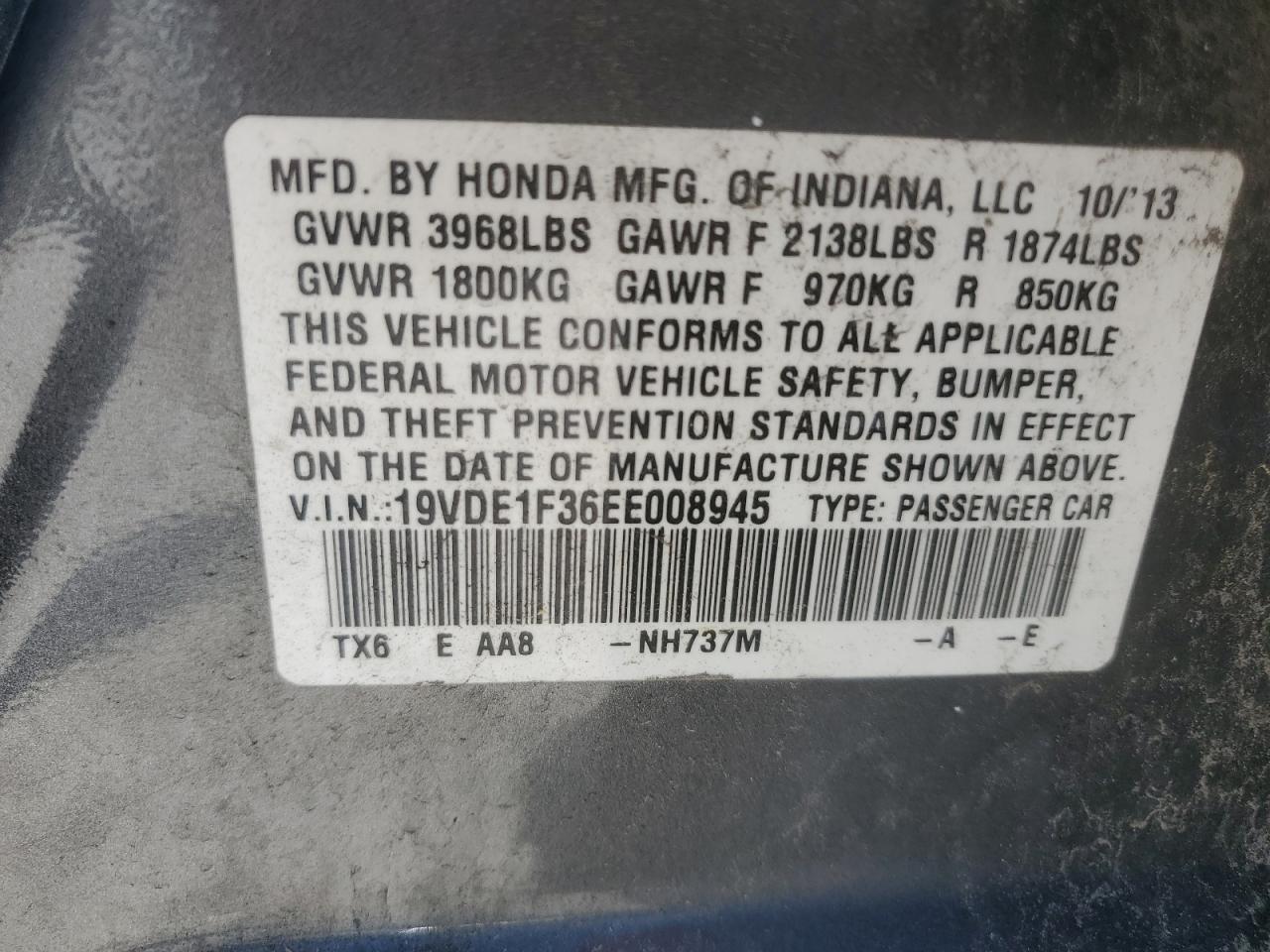 2014 Acura Ilx 20 VIN: 19VDE1F36EE008945 Lot: 59296965