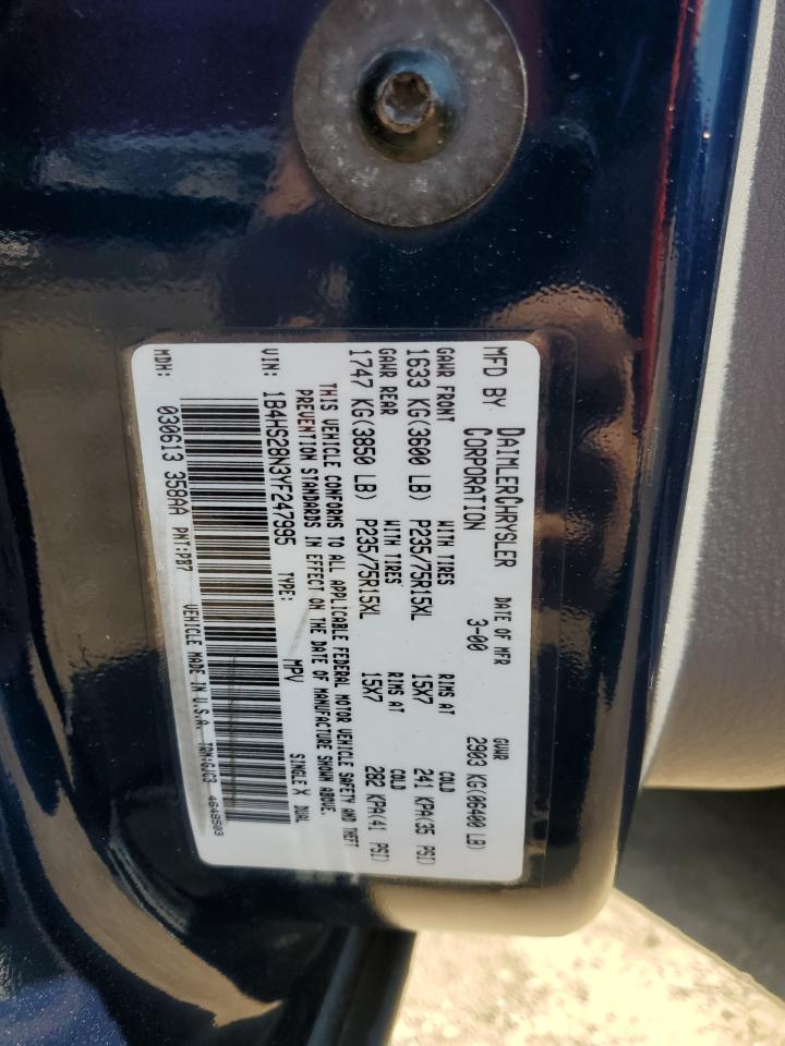 2000 Dodge Durango VIN: 1B4HS28N3YF247995 Lot: 60335695