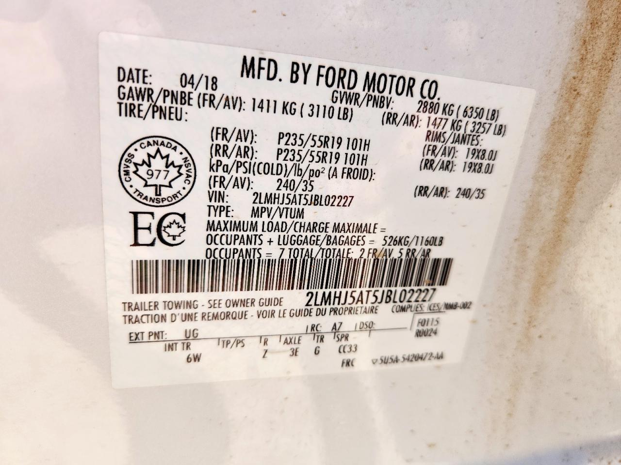 2018 Lincoln Mkt VIN: 2LMHJ5AT5JBL02227 Lot: 61603845