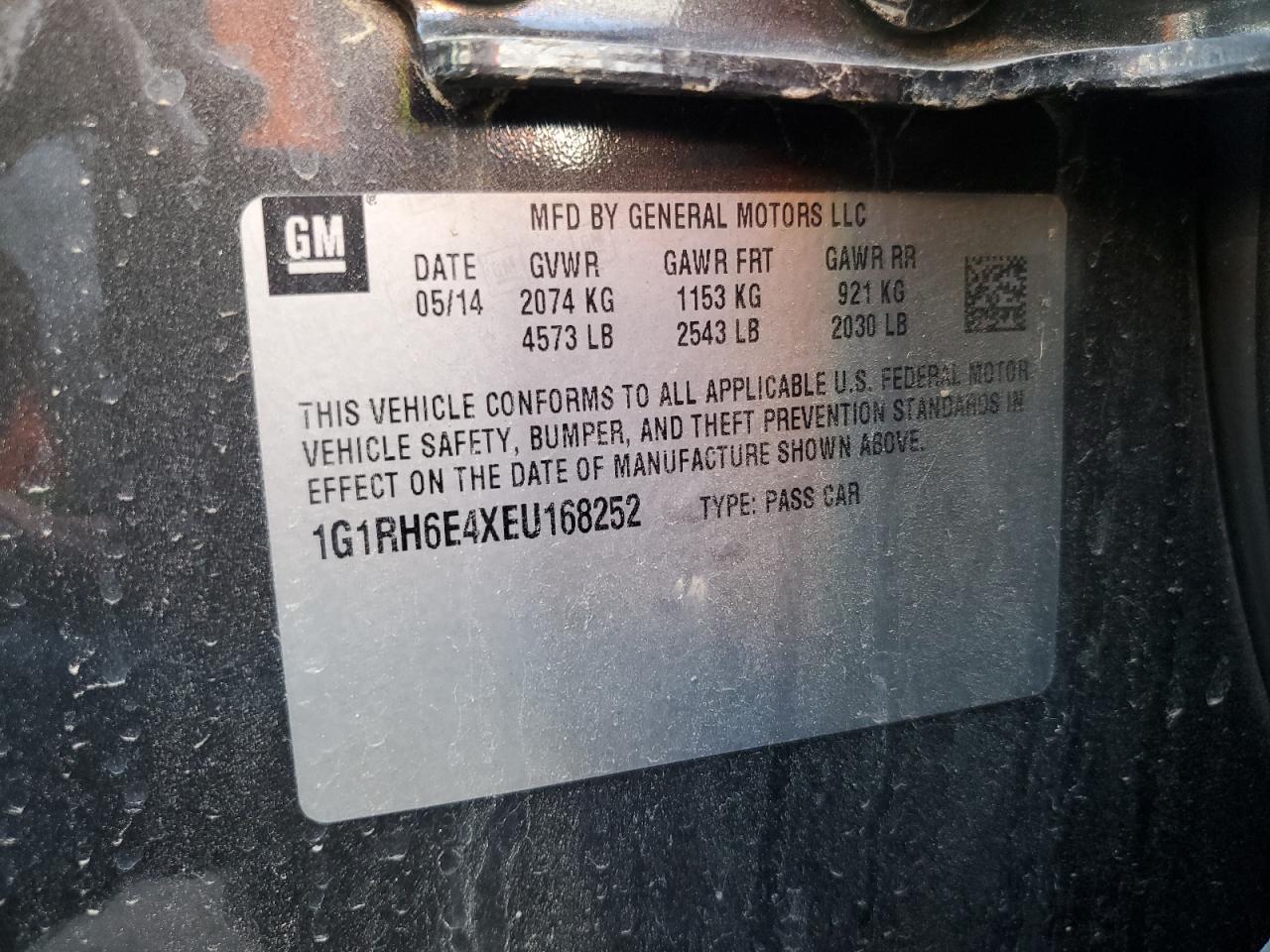 2014 Chevrolet Volt VIN: 1G1RH6E4XEU168252 Lot: 62426835