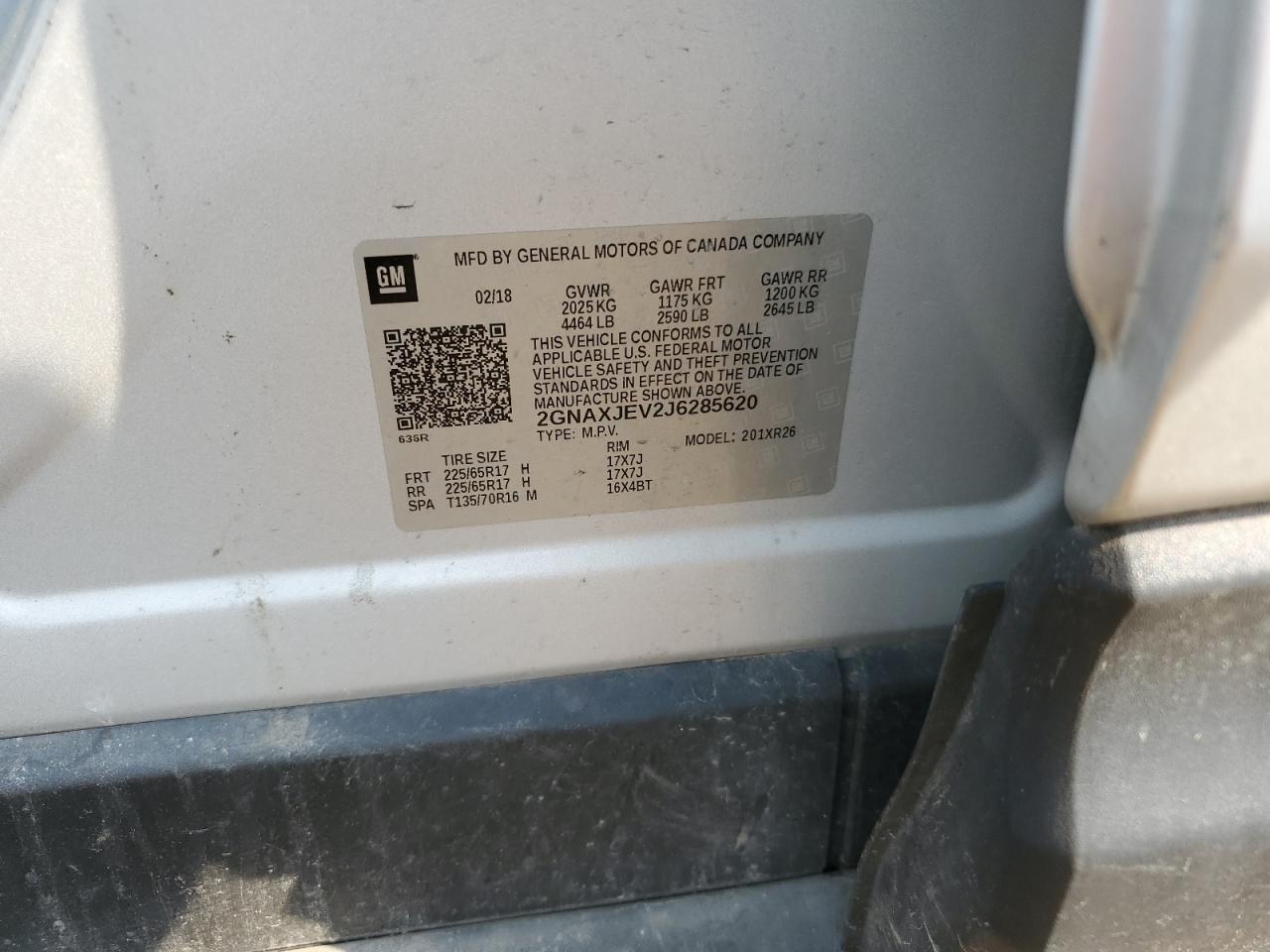 2GNAXJEV2J6285620 CHEVROLET EQUINOX 2018