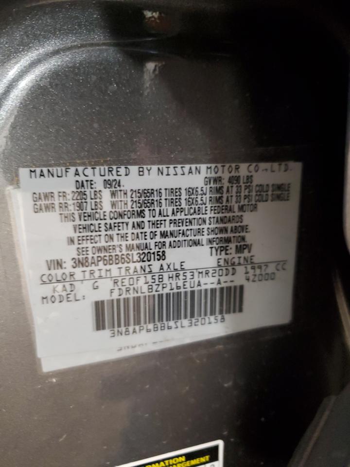 2025 Nissan Kicks S VIN: 3N8AP6BB6SL320158 Lot: 60628075