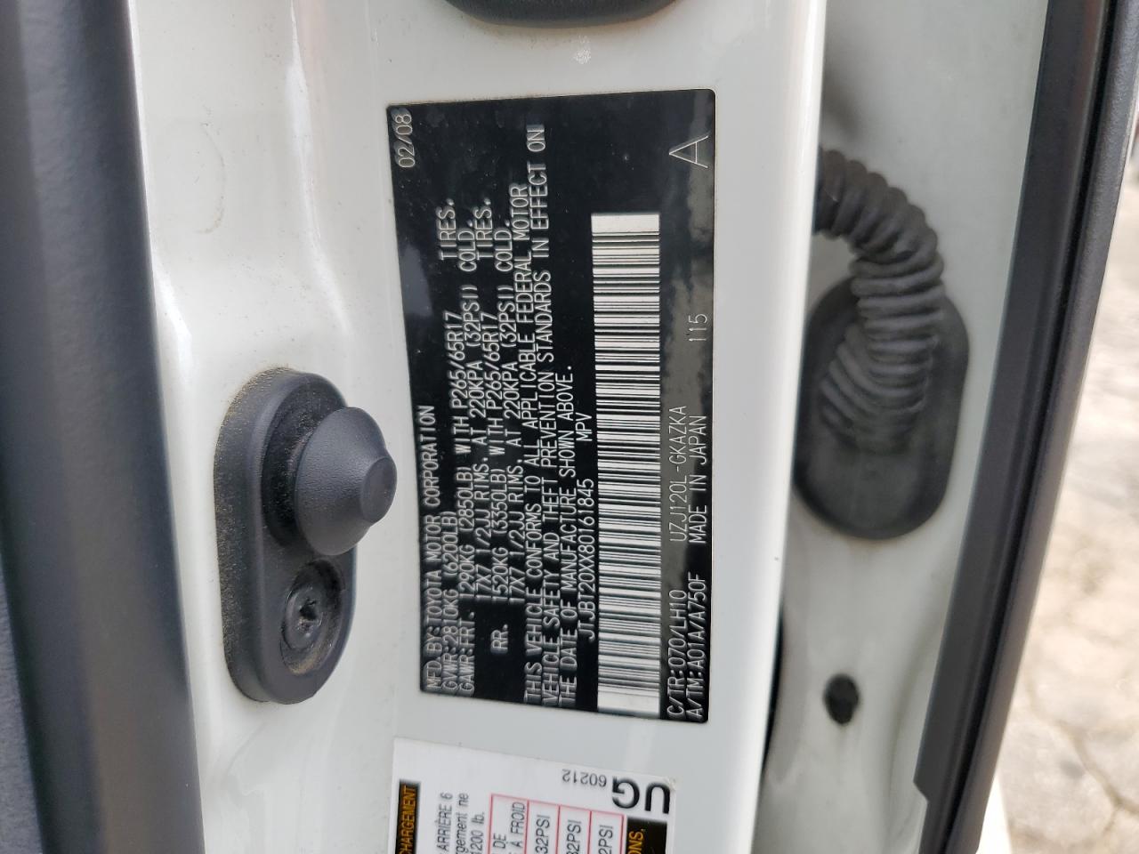 2008 Lexus Gx 470 VIN: JTJBT20XX80161845 Lot: 62453005