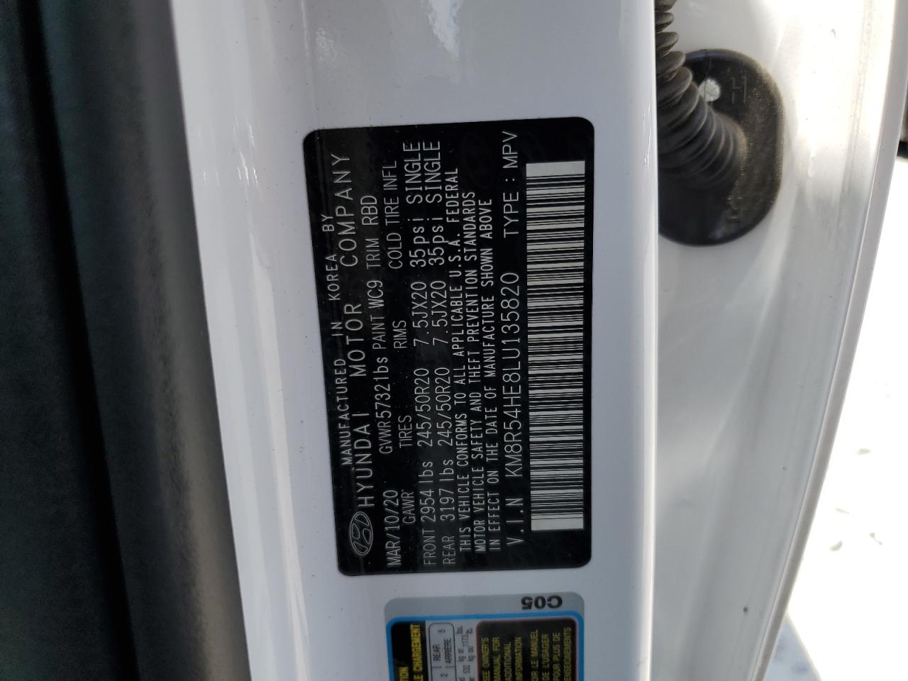 2020 Hyundai Palisade Limited VIN: KM8R54HE8LU135820 Lot: 62515615