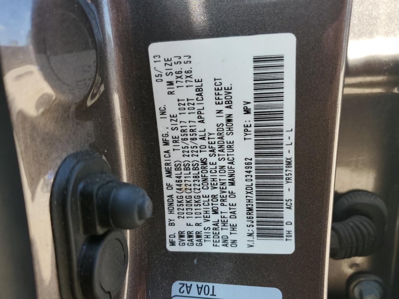 HONDA CRV 2013 VIN 5J6RM3H7XDL034962 zdjęcie 13