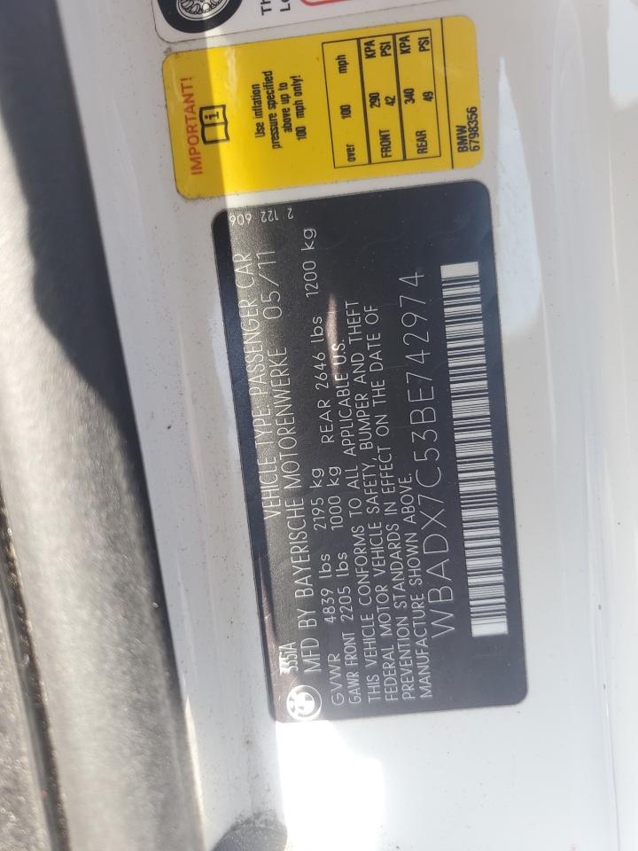 2011 BMW 335 I VIN: WBADX7C53BE742974 Lot: 60758825