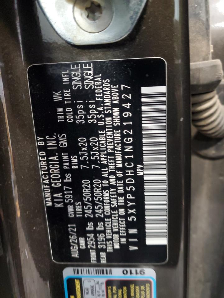 2022 Kia Telluride Sx VIN: 5XYP5DHC1NG219427 Lot: 62302595