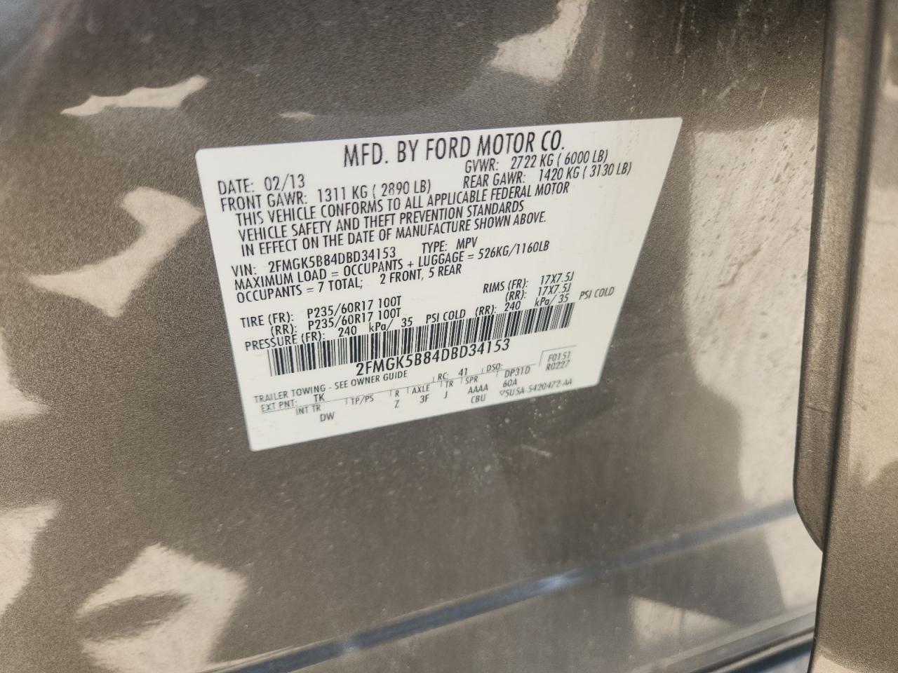 2013 Ford Flex Se VIN: 2FMGK5B84DBD34153 Lot: 62145375
