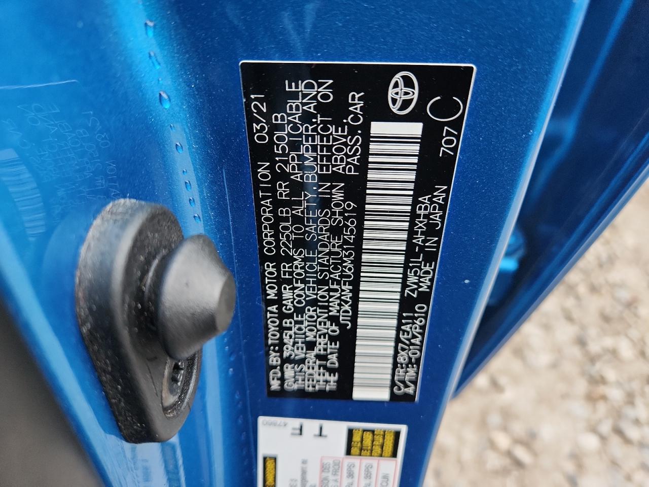 2021 Toyota Prius Special Edition VIN: JTDKAMFU6M3145619 Lot: 60266185