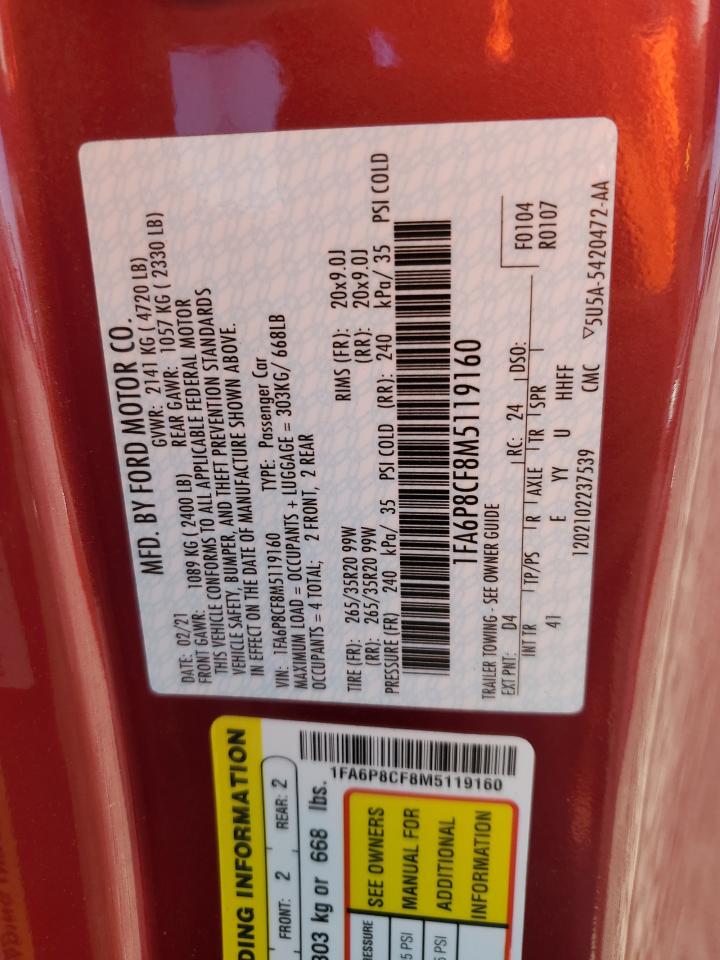 1FA6P8CF8M5119160 FORD MUSTANG 2021