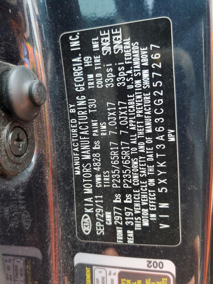 2012 Kia Sorento Base VIN: 5XYKT3A63CG257267 Lot: 60412365