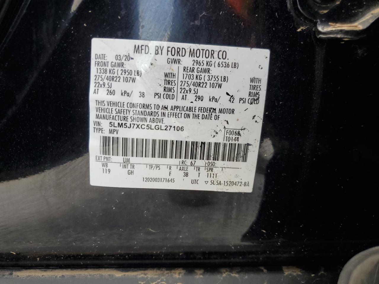 2020 Lincoln Aviator Reserve VIN: 5LM5J7XC5LGL27106 Lot: 59310855