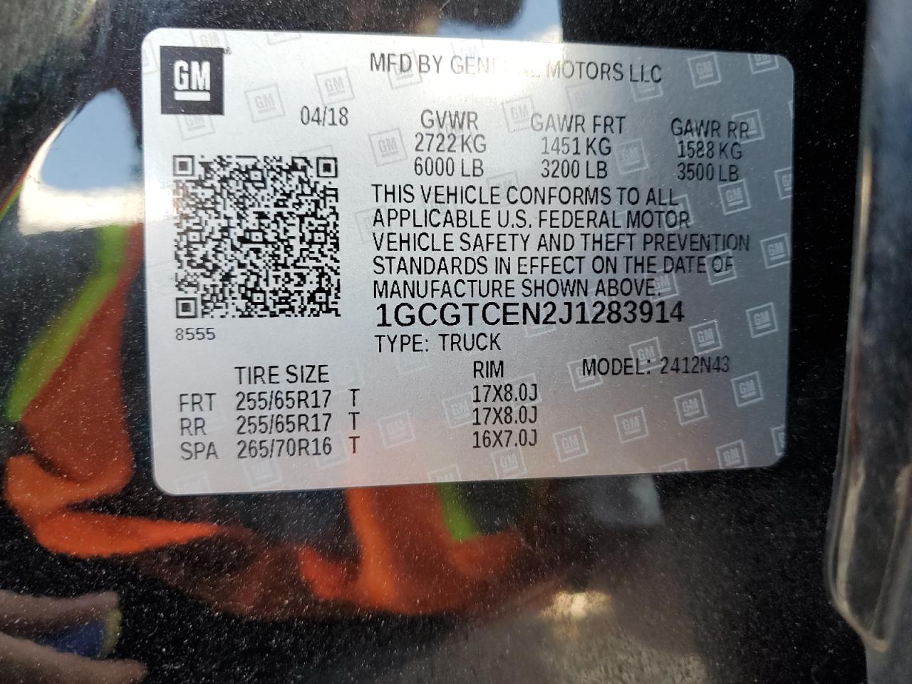 1GCGTCEN2J1283914 CHEVROLET COLORADO 2018