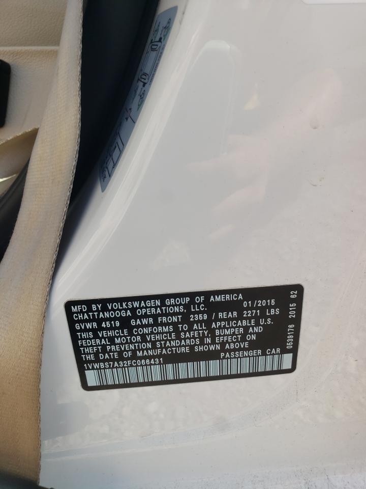 2015 Volkswagen Passat Se VIN: 1VWBS7A32FC066431 Lot: 62383285