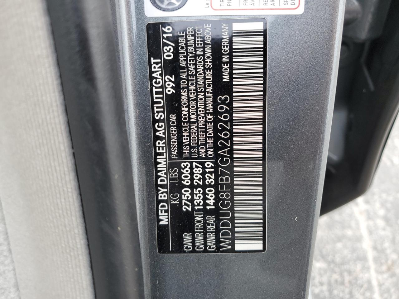 2016 Mercedes-Benz S 550 4Matic VIN: WDDUG8FB7GA262693 Lot: 61204965
