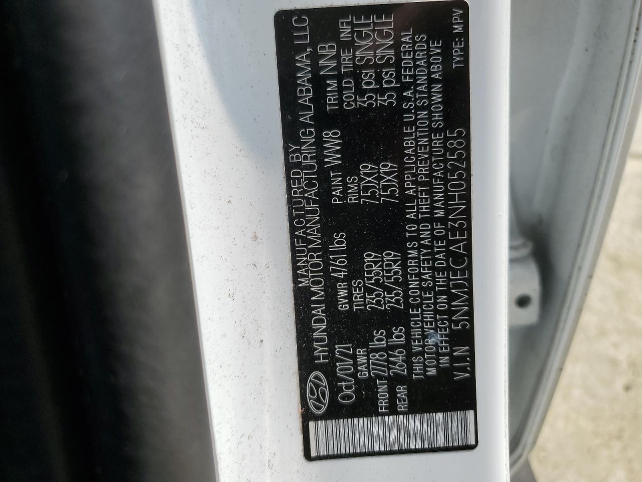 2022 Hyundai Tucson Limited VIN: 5NMJECAE3NH052585 Lot: 59152135