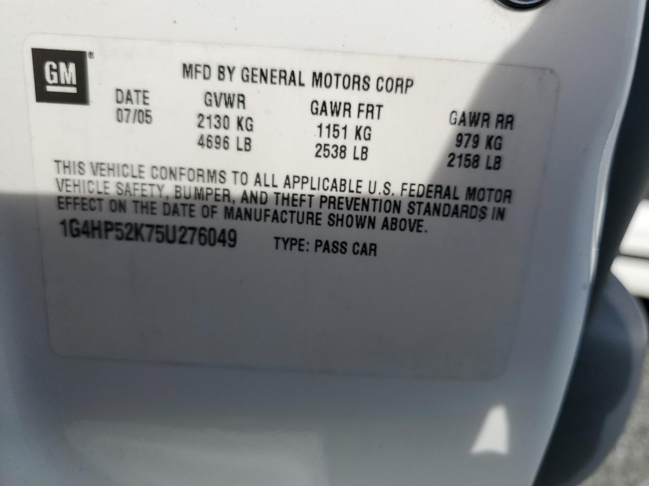 2005 Buick Lesabre Custom VIN: 1G4HP52K75U276049 Lot: 60316195