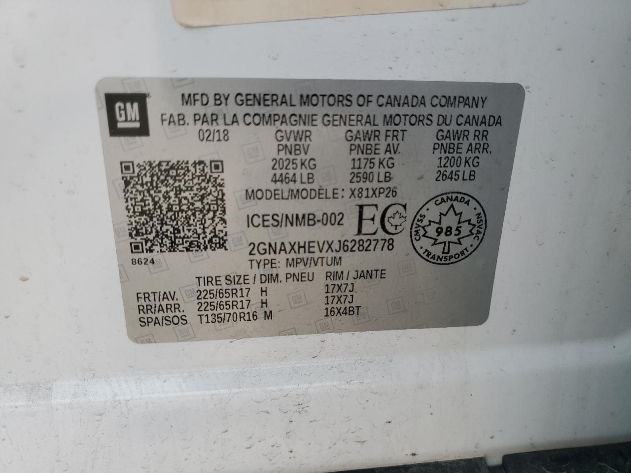 2GNAXHEVXJ6282778 CHEVROLET EQUINOX 2018