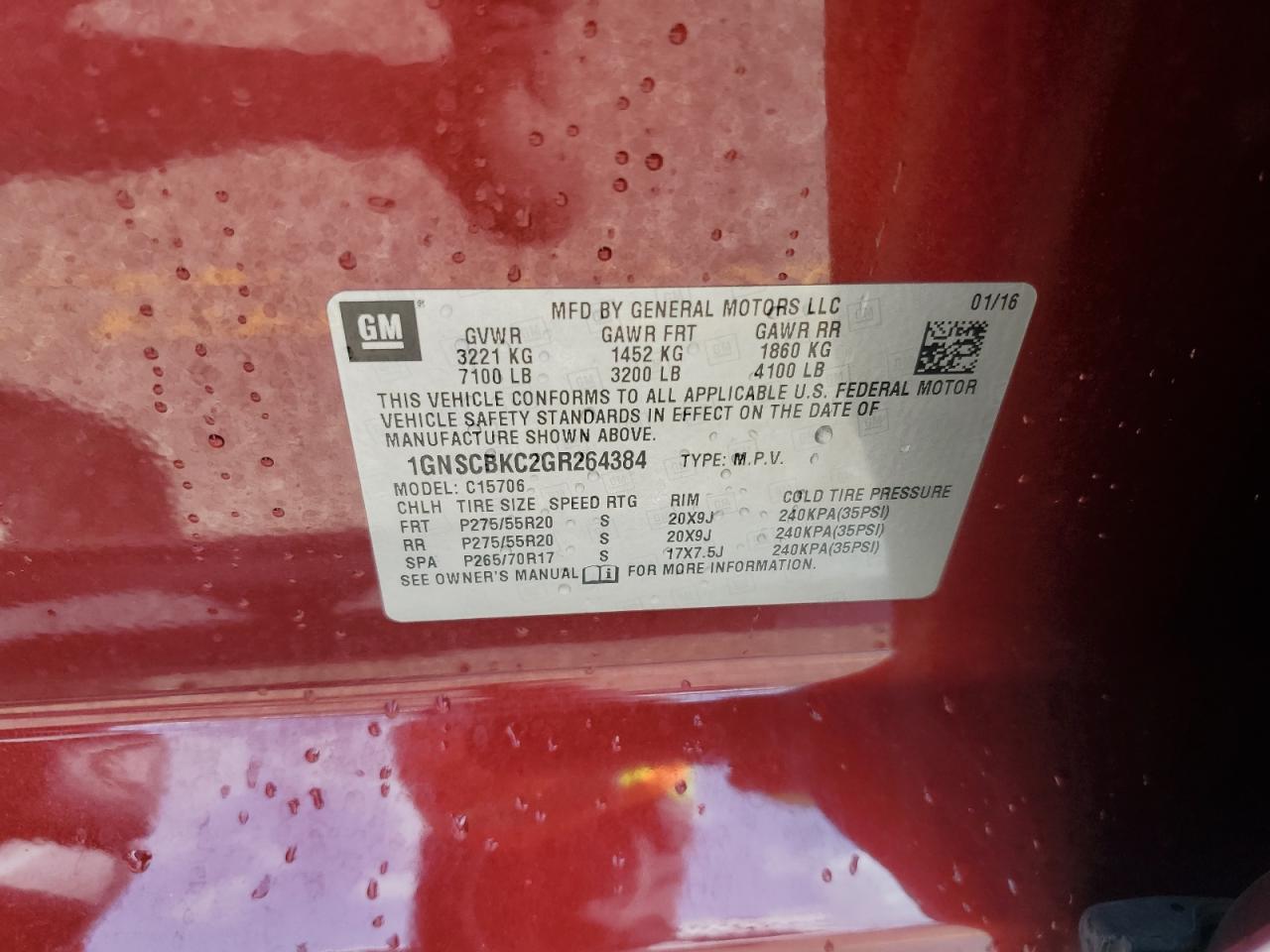 1GNSCBKC2GR264384 CHEVROLET TAHOE 2016