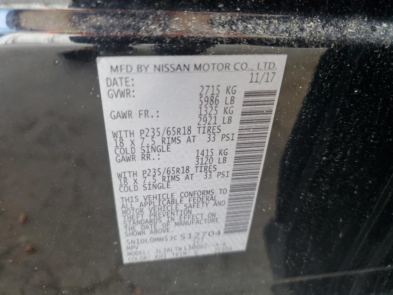2018 Infiniti Qx60 VIN: 5N1DL0MN5JC512704 Lot: 62353015