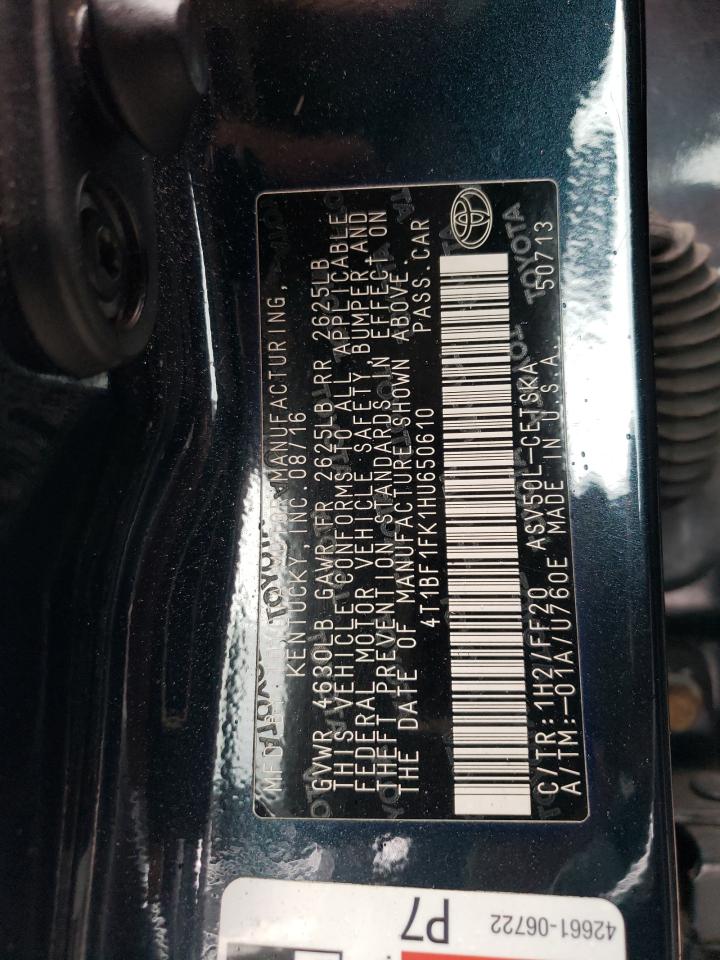 4T1BF1FK1HU650610 TOYOTA CAMRY 2017