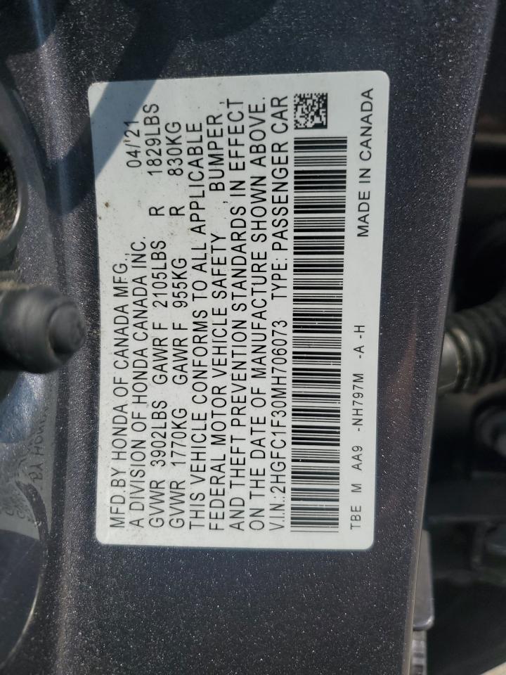 2021 Honda Civic Ex VIN: 2HGFC1F30MH706073 Lot: 62755745