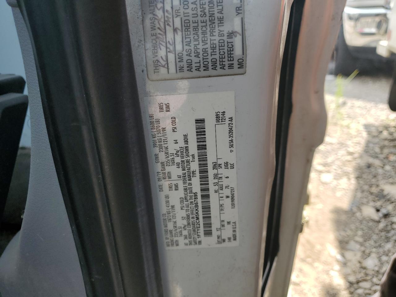 1FTYE2CM5KKB67895 FORD TRANSIT 2019