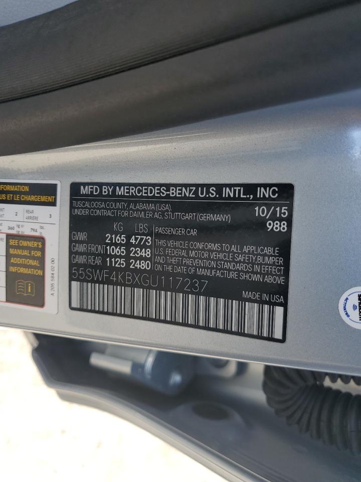 2016 Mercedes-Benz C 300 4Matic VIN: 55SWF4KBXGU117237 Lot: 62745865