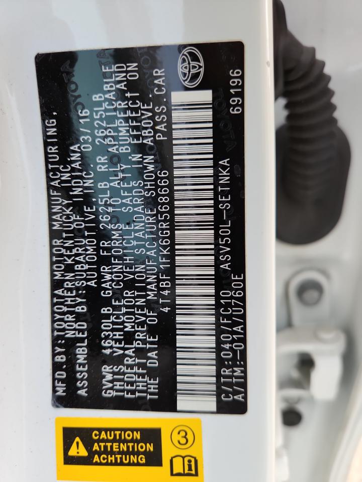 4T4BF1FK6GR568666 TOYOTA CAMRY 2016