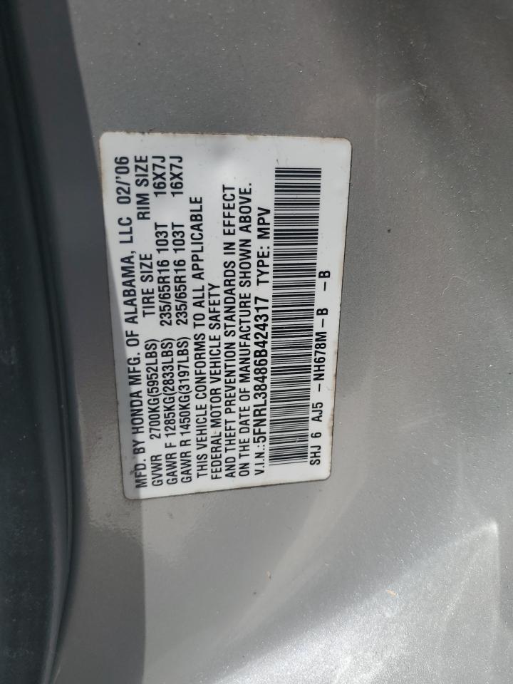 2006 Honda Odyssey Ex VIN: 5FNRL38486B424317 Lot: 62181225