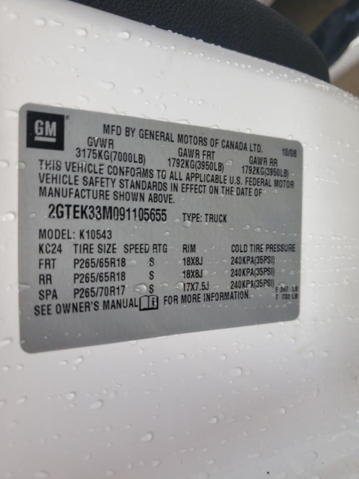 2009 GMC Sierra K1500 Slt VIN: 2GTEK33M091106655 Lot: 62854795
