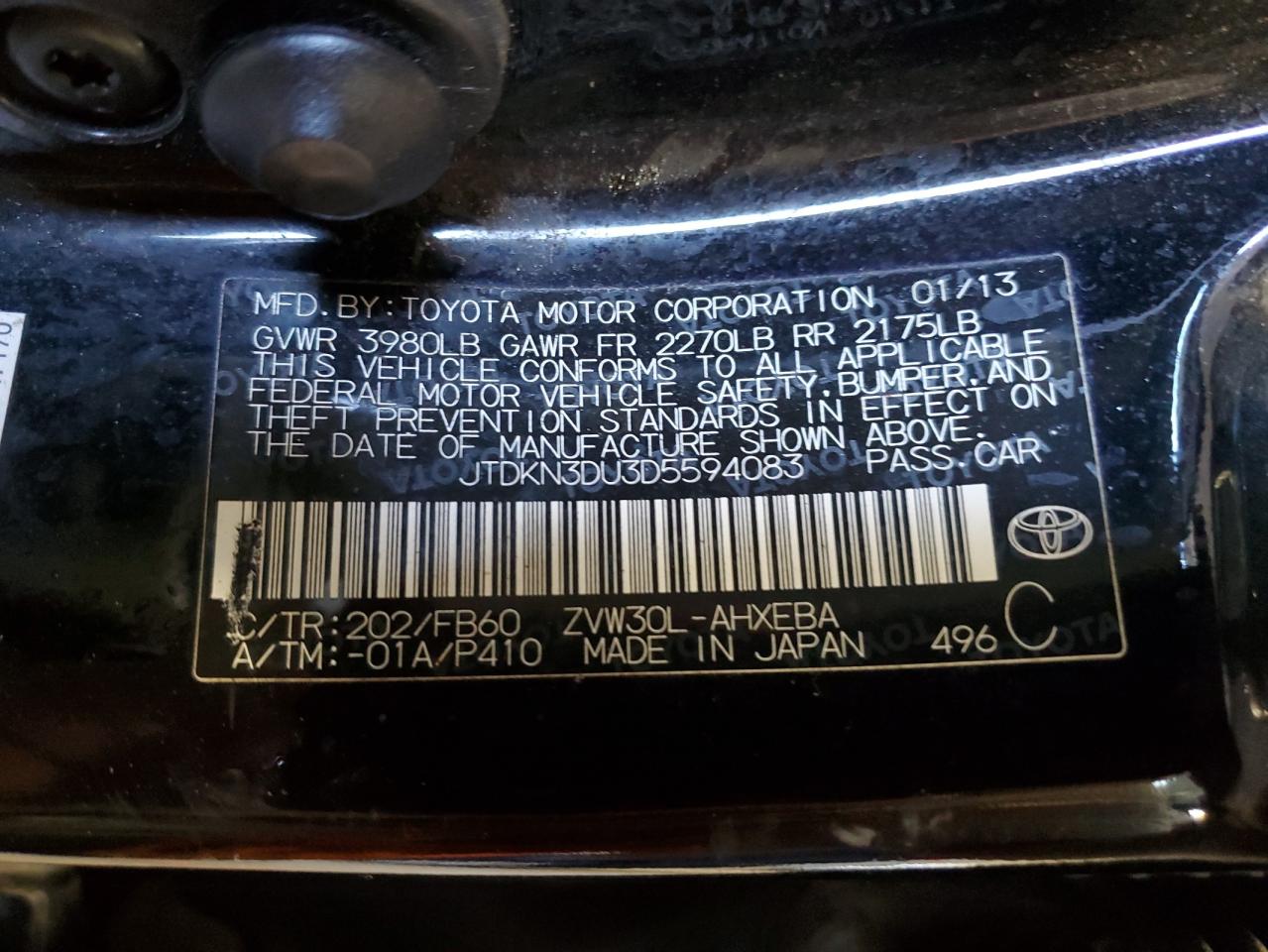 TOYOTA PRIUS 2013 VIN JTDKN3DU3D5594083 zdjęcie 13