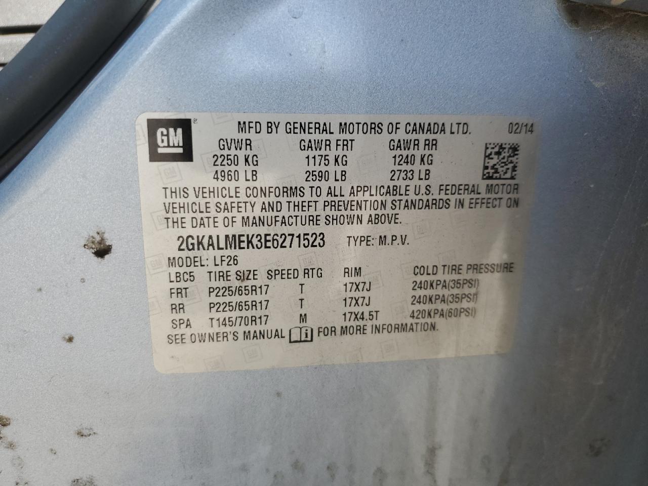 2014 GMC Terrain Sle VIN: 2GKALMEK3E6271523 Lot: 61669015