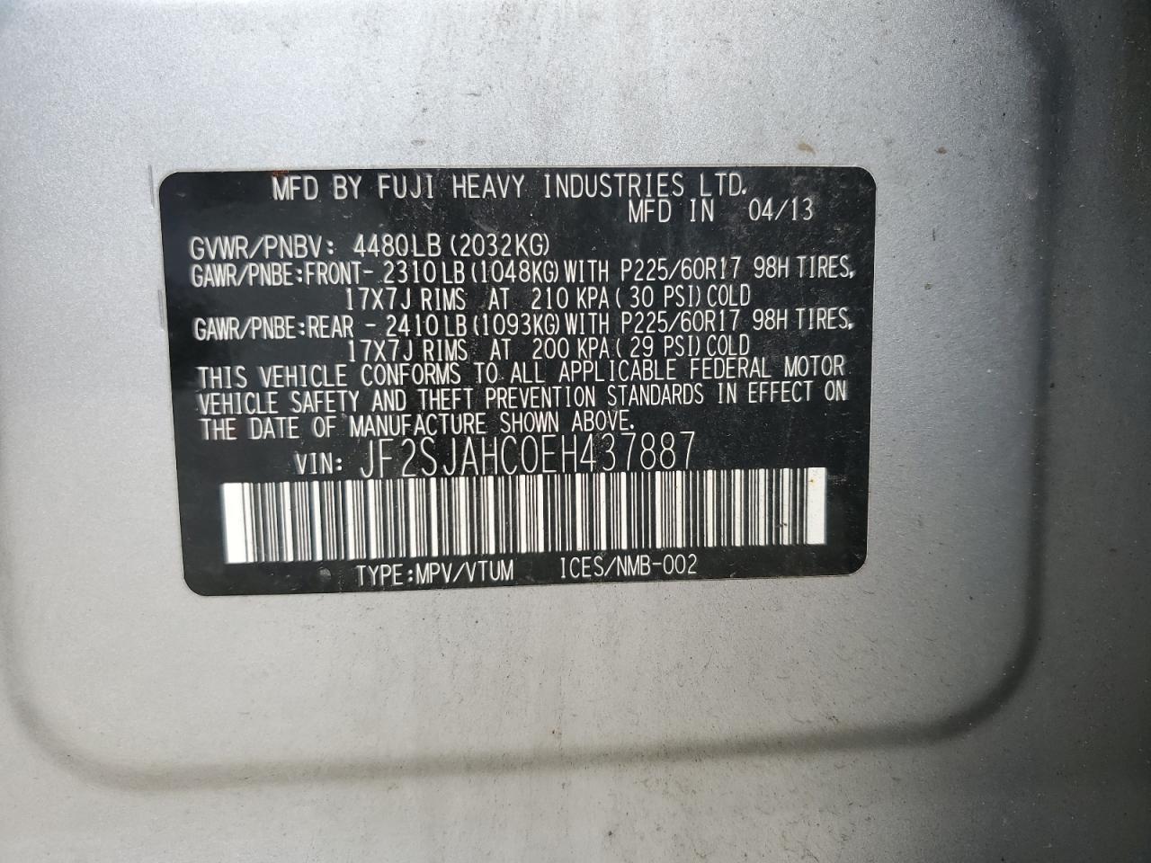2014 Subaru Forester 2.5I Limited VIN: JF2SJAHC0EH437887 Lot: 62848895