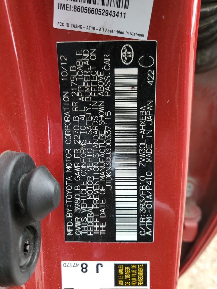2013 Toyota Prius VIN: JTDKN3DU3D0337115 Lot: 61618915