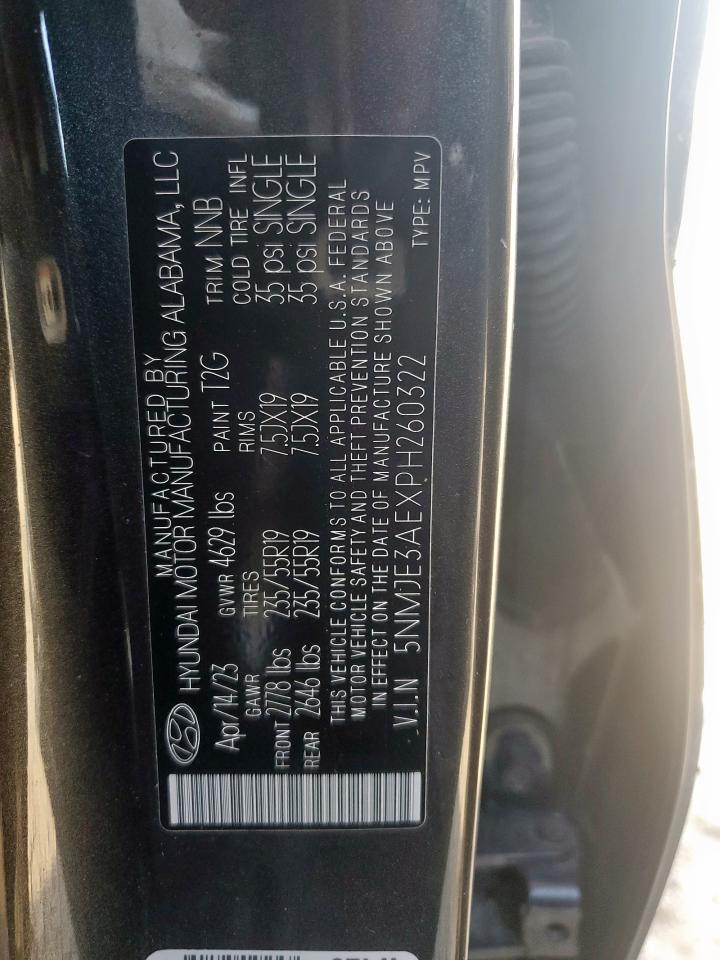 2023 Hyundai Tucson Limited VIN: 5NMJE3AEXPH260322 Lot: 60918695