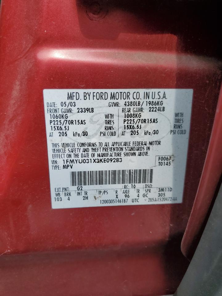 2003 Ford Escape Xlt VIN: 1FMYU031X3KE09283 Lot: 62652145