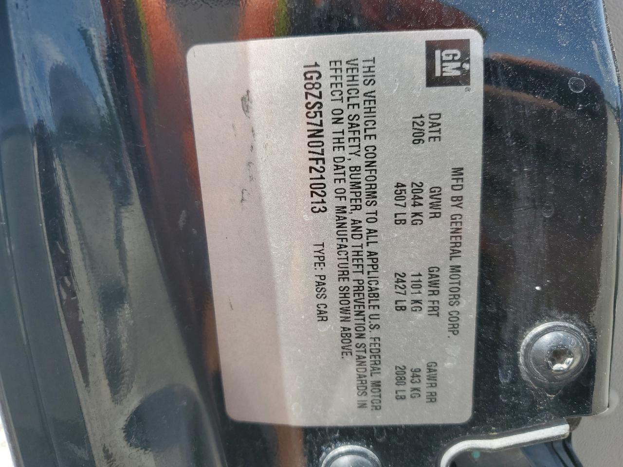 2007 Saturn Aura Xe VIN: 1G8ZS57N07F210213 Lot: 60996255