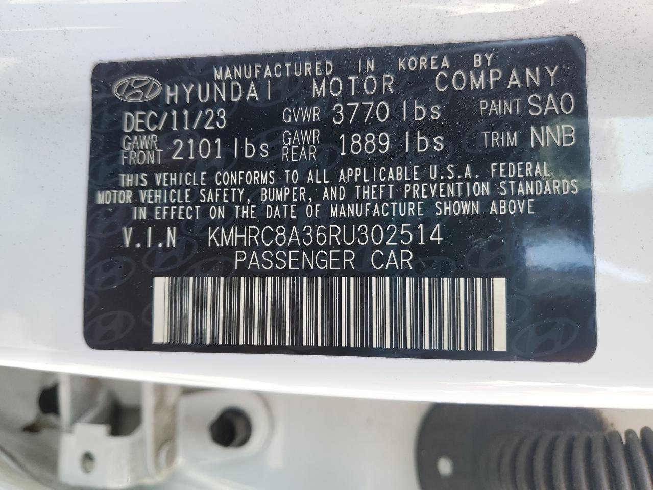 2024 Hyundai Venue Sel VIN: KMHRC8A36RU302514 Lot: 62407895