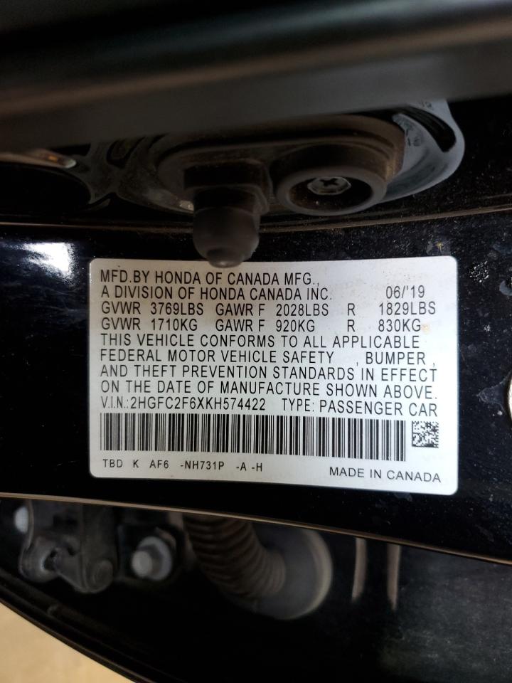 2HGFC2F6XKH574422 HONDA CIVIC 2019
