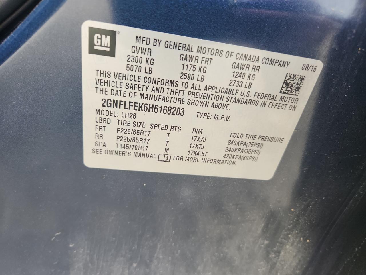 2GNFLFEK6H6168203 CHEVROLET EQUINOX 2017