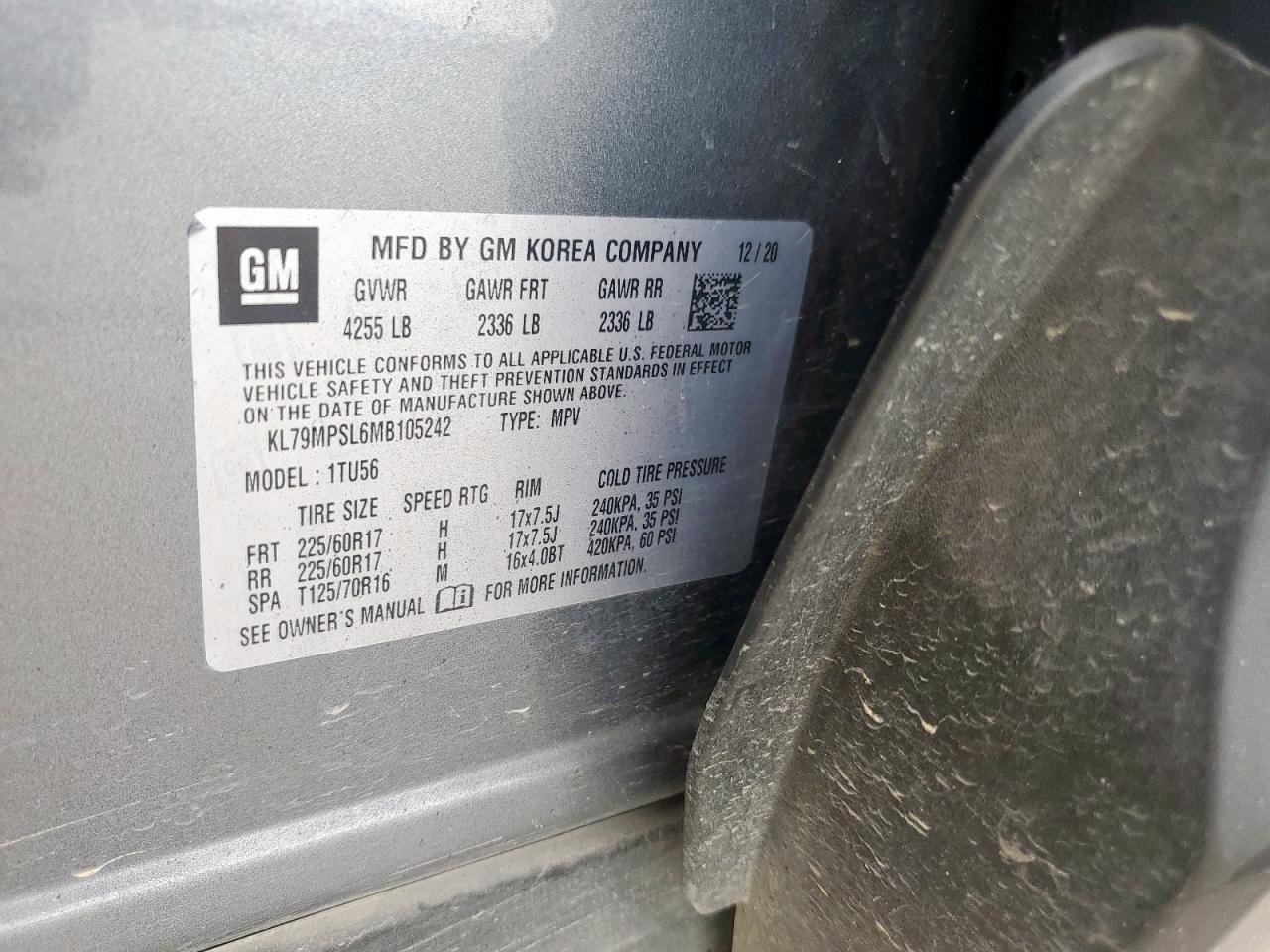 KL79MPSL6MB105242 CHEVROLET TRAILBLZR 2021
