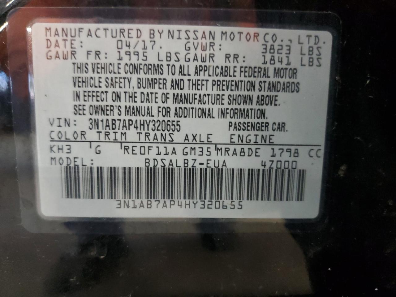 2017 Nissan Sentra S VIN: 3N1AB7AP4HY320655 Lot: 63211855