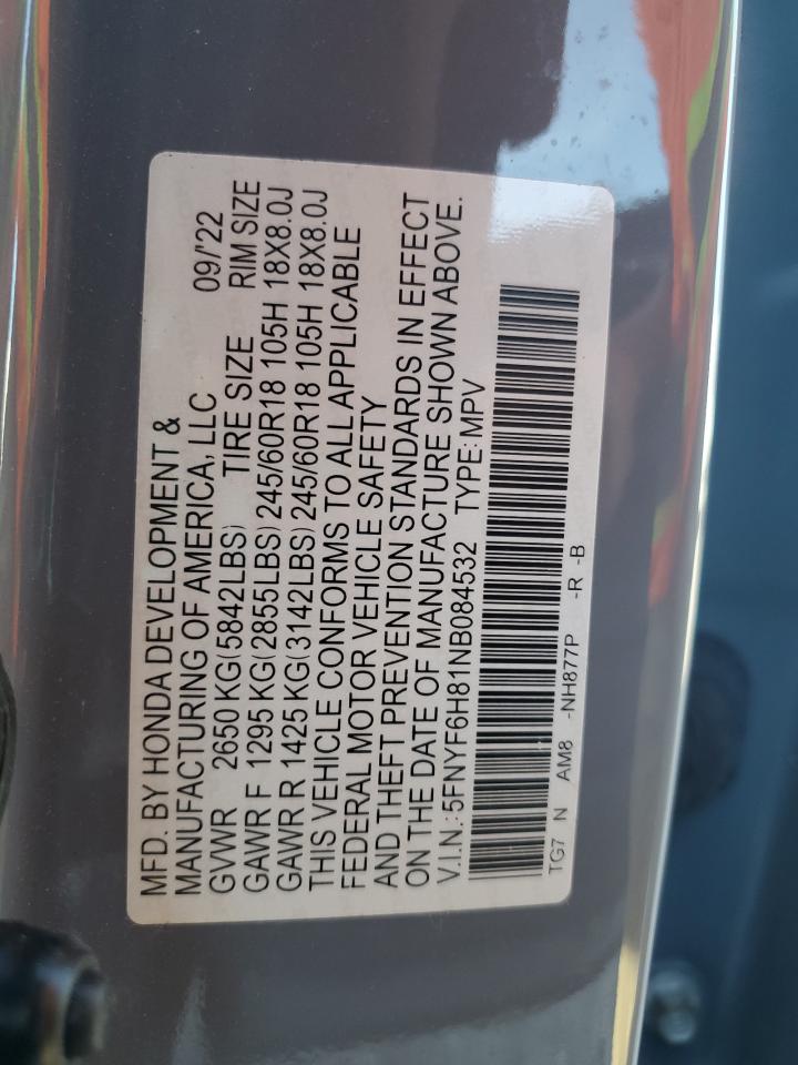 5FNYF6H81NB084532 HONDA PILOT 2022