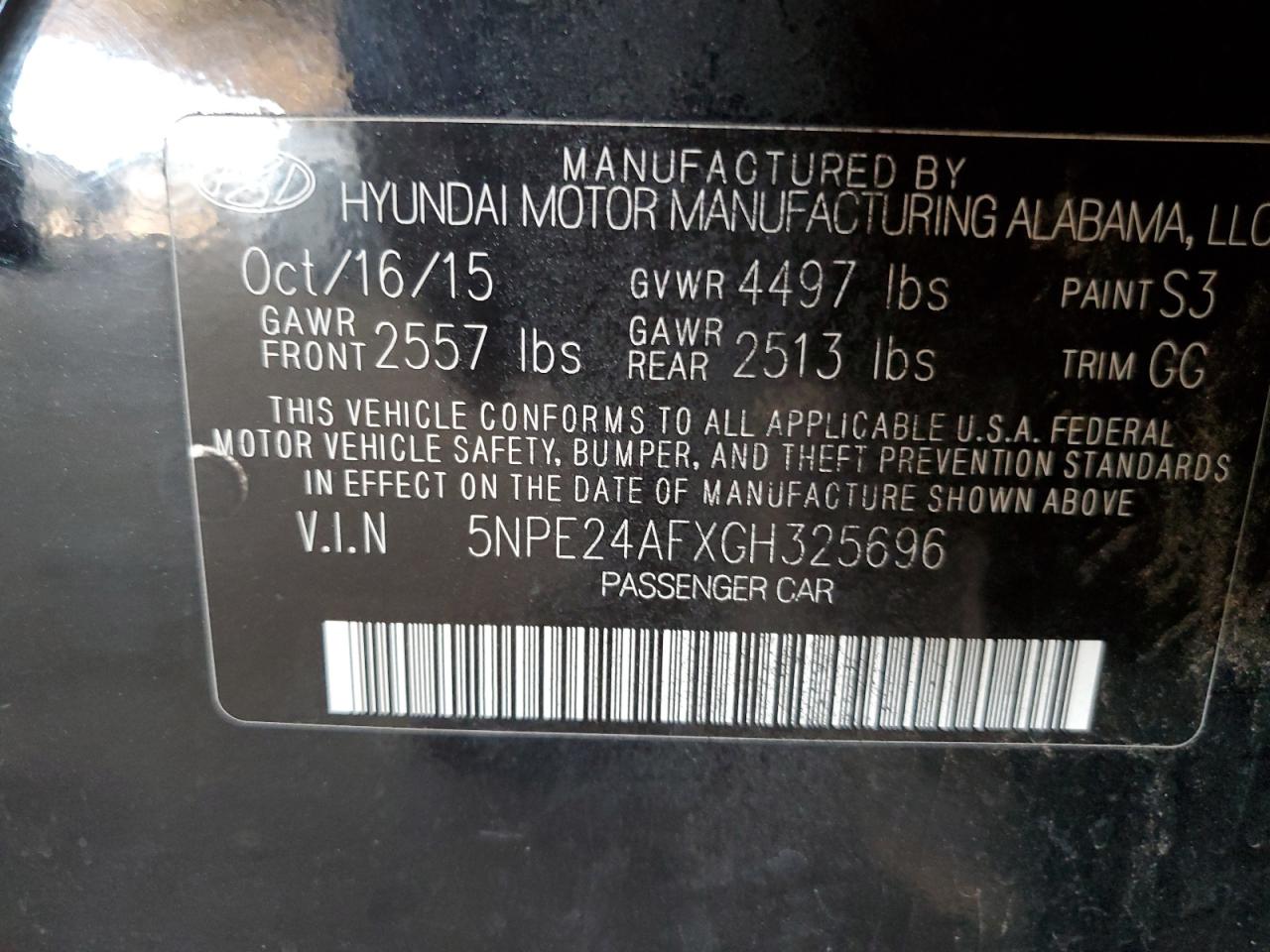 2016 Hyundai Sonata Se VIN: 5NPE24AFXGH325696 Lot: 63057525