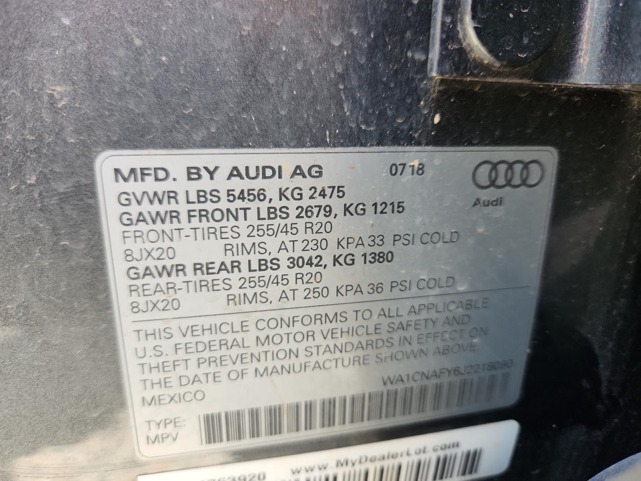 2018 Audi Q5 Prestige VIN: WA1CNAFY6J2218090 Lot: 63098415