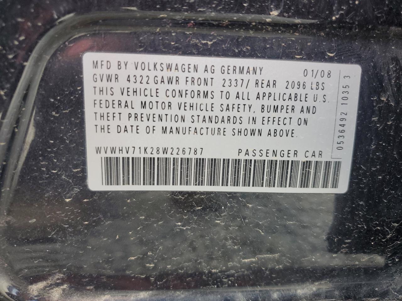 2008 Volkswagen Gti VIN: WVWHV71K28W226787 Lot: 61504145