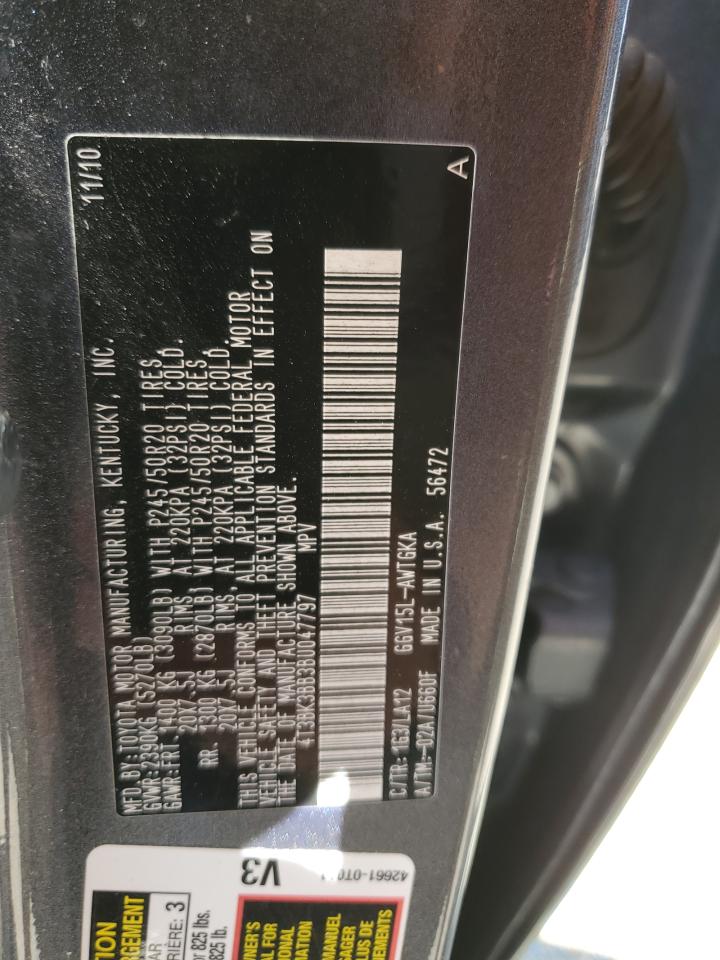 2011 Toyota Venza VIN: 4T3BK3BB3BU047797 Lot: 61186755