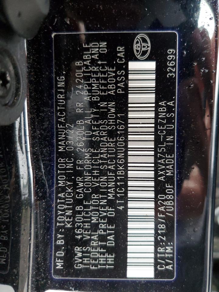 4T1C11BK6NU061671 TOYOTA CAMRY 2022