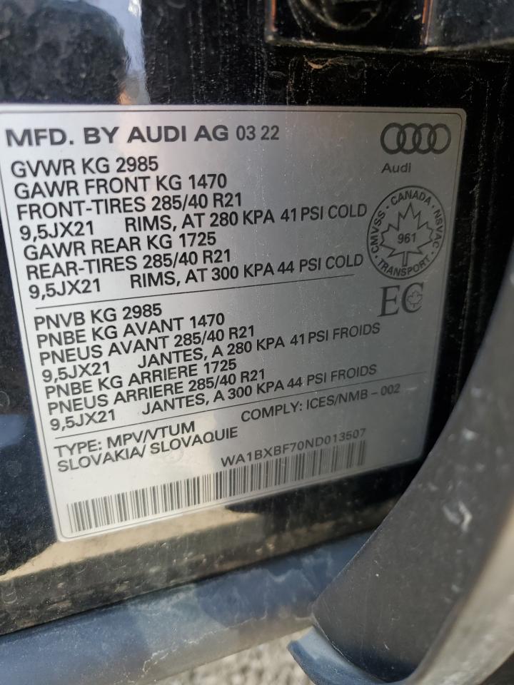 2022 Audi Q7 Komfort VIN: WA1BXBF70ND013507 Lot: 57580005